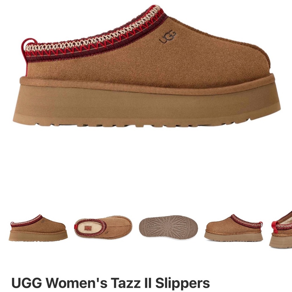 UGG Women's Tazz II Tan Slippers with Red Trim